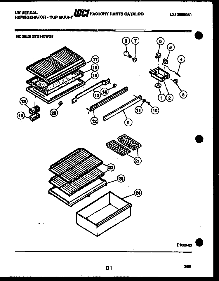SHELVES AND SUPPORTS Diagram and Parts List for GTN140WB3  Frigidaire Refrigerator