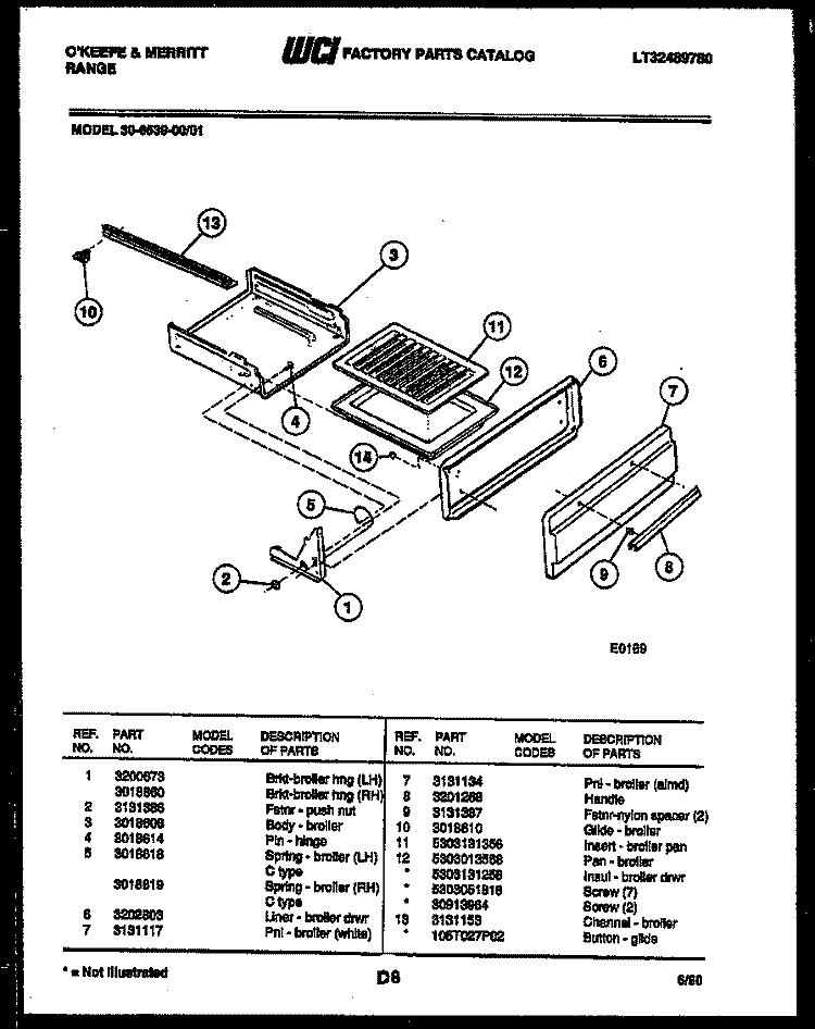 BROILER DRAWER PARTS Diagram and Parts List for 30-6539-00-01  Tappan Range