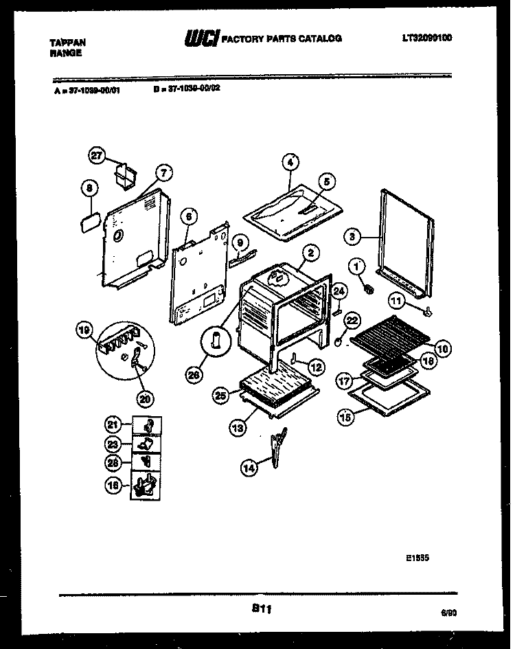 BODY PARTS Diagram and Parts List for 37-1039-00-01  Tappan Range