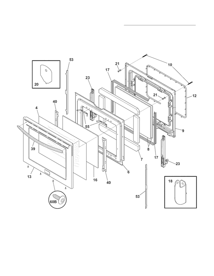 Door Diagram and Parts List for FGEF3055MFE  Frigidaire Range