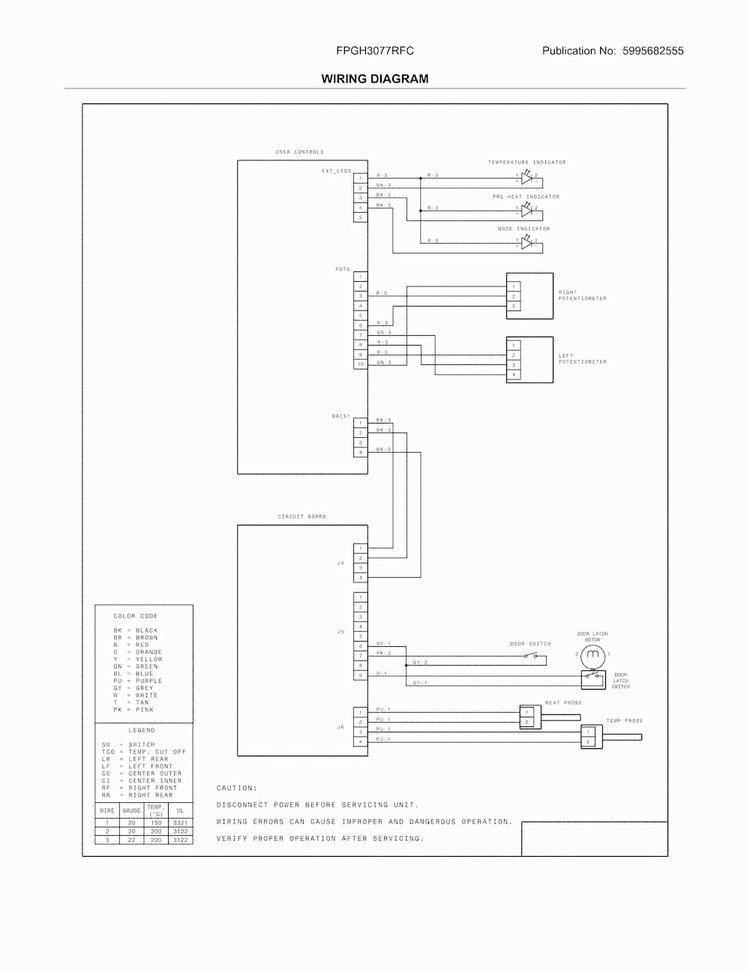 Wiring Diagram Diagram and Parts List for FPGH3077RFC  Frigidaire Range