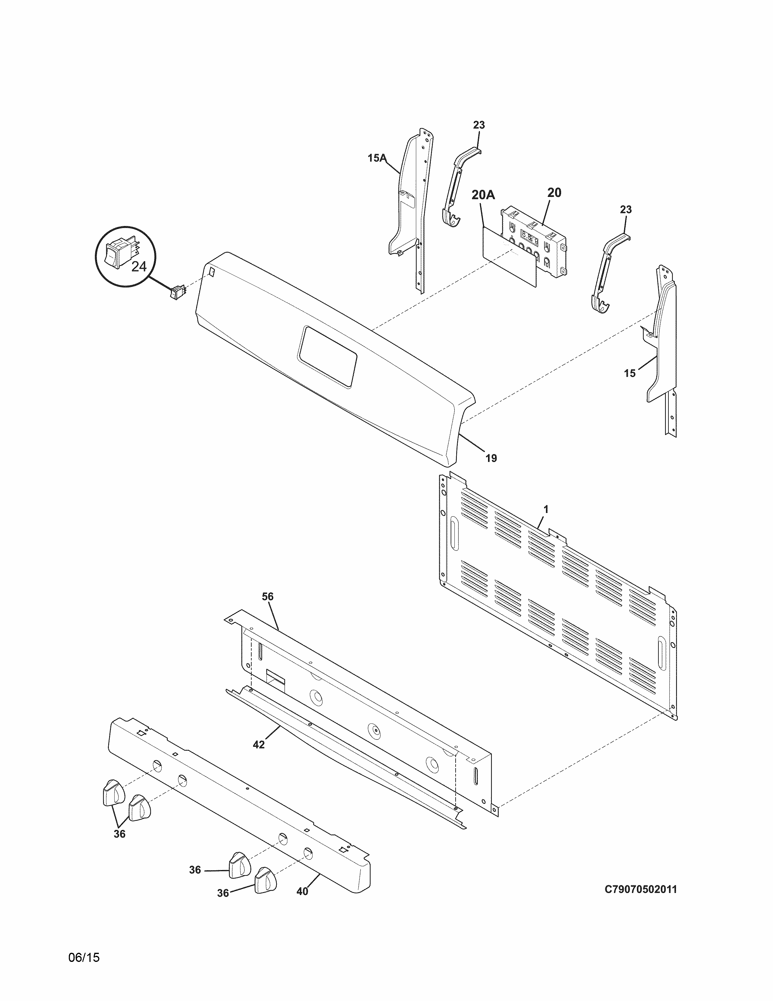 Backguard Diagram and Parts List for 79070502010  Kenmore Range
