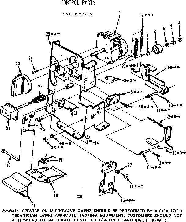 Control Parts Diagram and Parts List for 5649927710  Kenmore Microwave