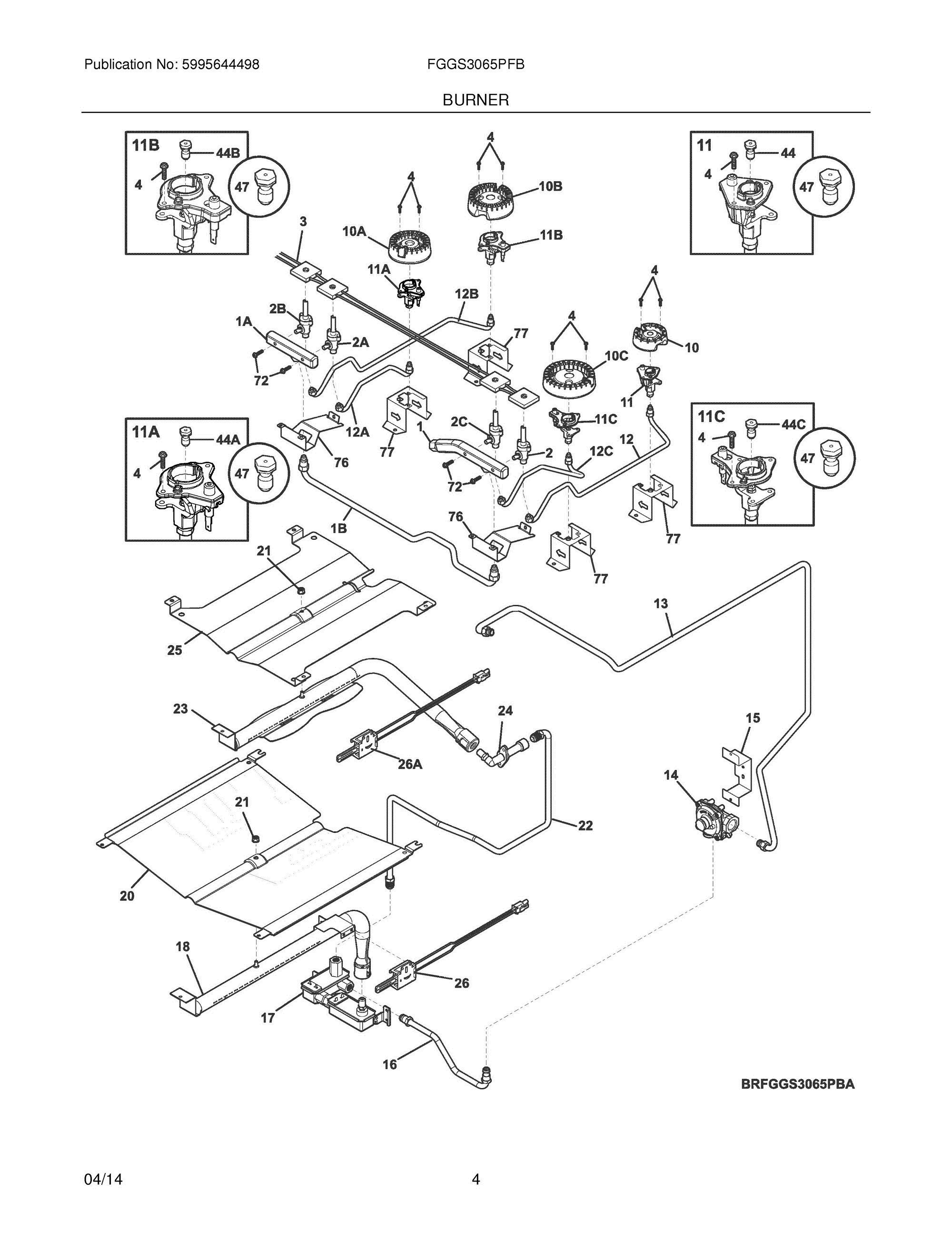 05 - BURNER Diagram and Parts List for FGGS3065PFB  Frigidaire Range