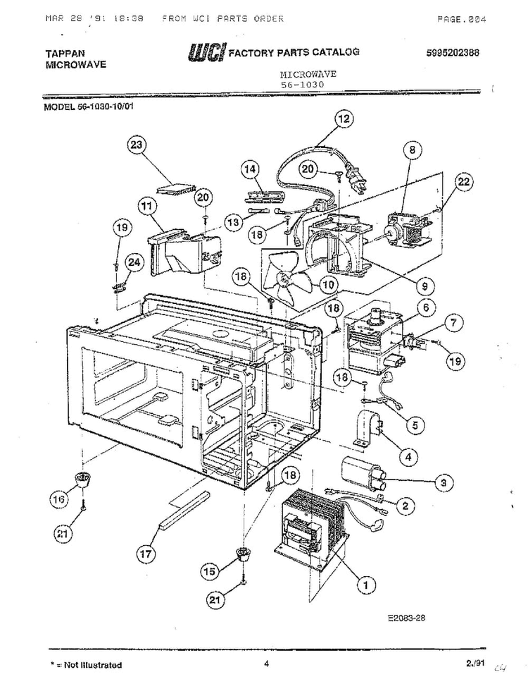 Tappan Microwave Diagram and Parts List for 56-1030  Frigidaire Microwave