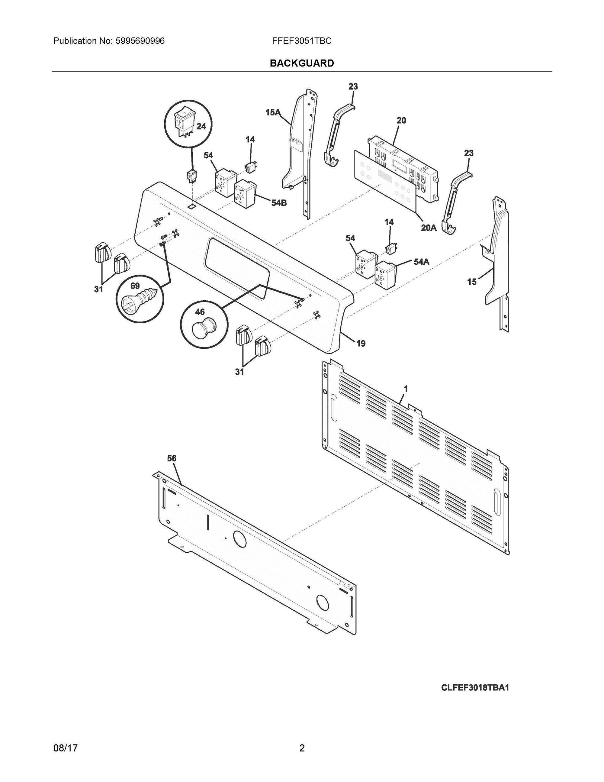 02 - BACKGUARD Diagram and Parts List for FFEF3051TBC  Frigidaire Range