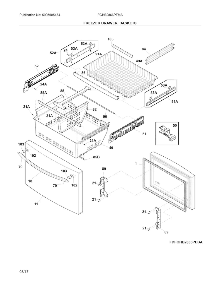 Freezer Door Diagram and Parts List for FGHB2866PFMA  Frigidaire Refrigerator
