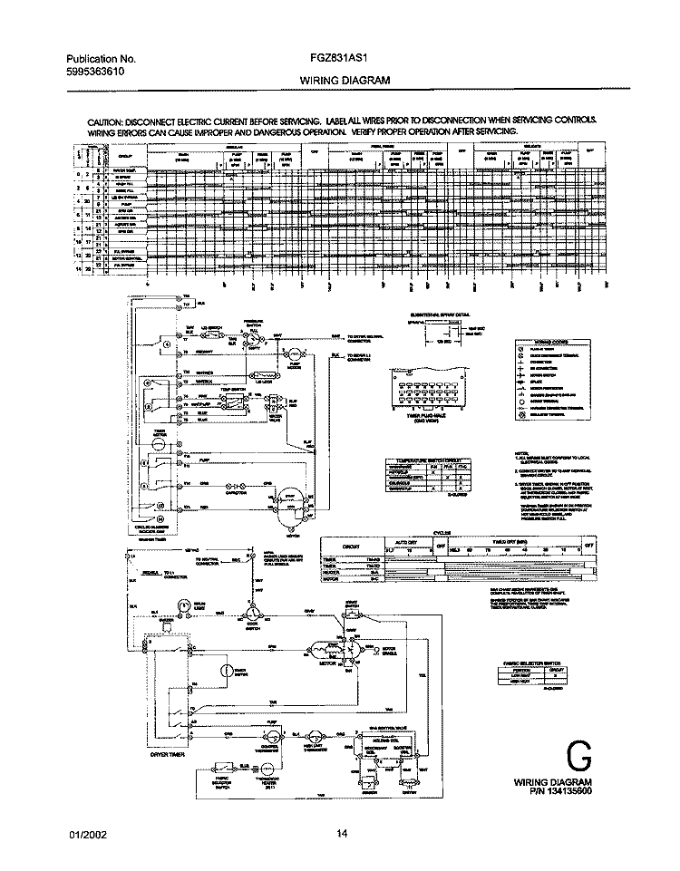134135600 WIRING DIAGRAM Diagram and Parts List for FGZ831AS1  Frigidaire Washer Dryer Combo