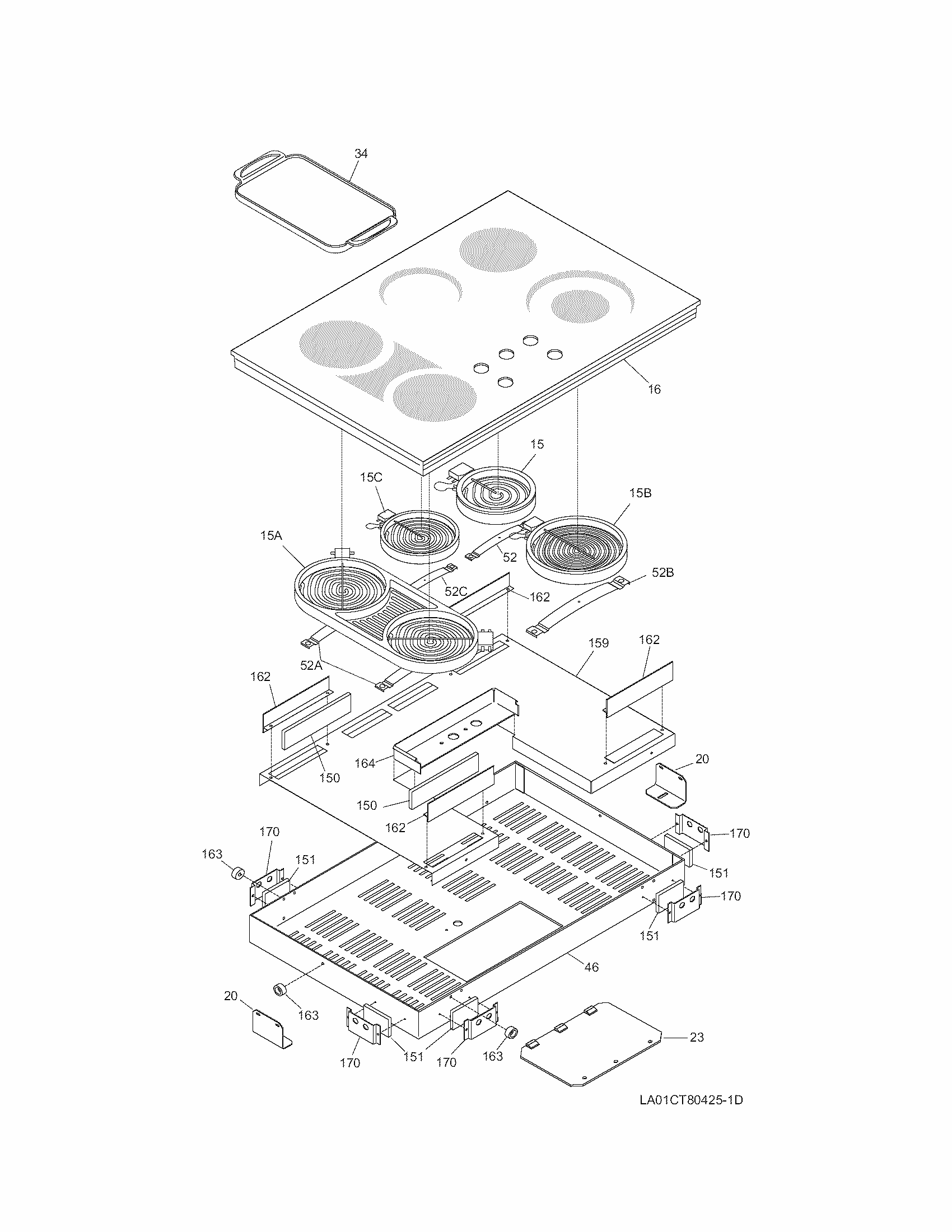 Maintop Diagram and Parts List for 79044074402  Kenmore Cooktop