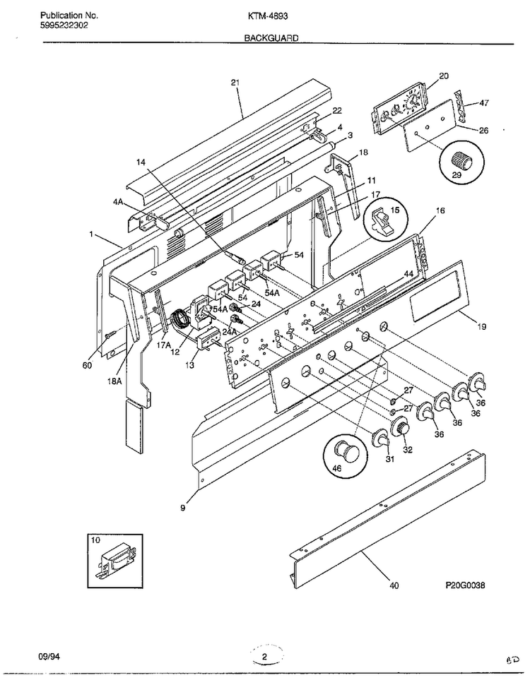 Backguard Diagram and Parts List for 4893-80B  Frigidaire Range