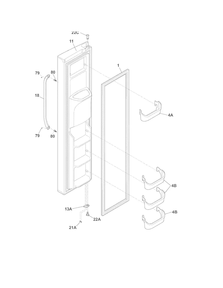 Freezer Door Diagram and Parts List for FFHS2622MSF  Frigidaire Refrigerator