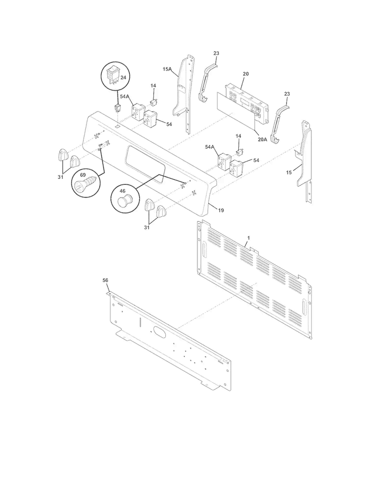 Backguard Diagram and Parts List for FFEF3015LMG  Frigidaire Range