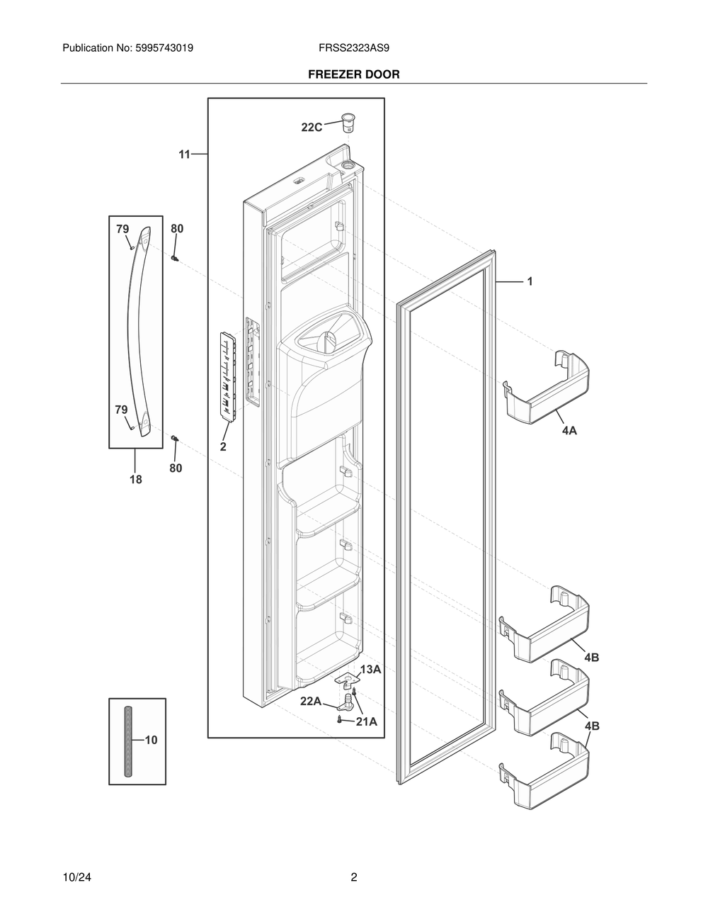 Freezer Door Diagram and Parts List for FRSS2323AS9  Frigidaire Refrigerator