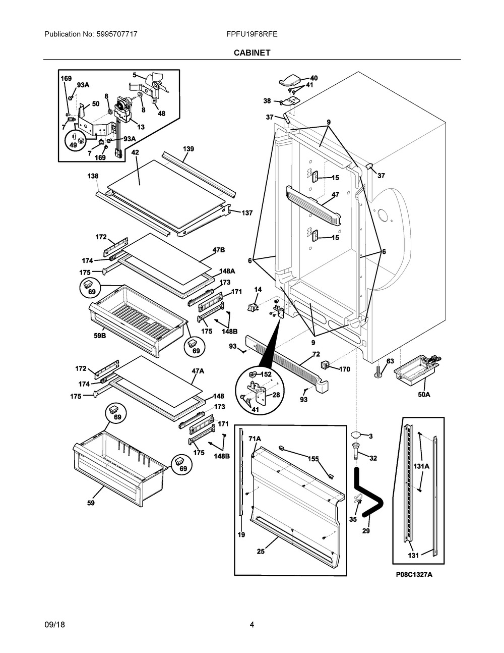 Cabinet Diagram and Parts List for FPFU19F8RFE  Frigidaire Freezer
