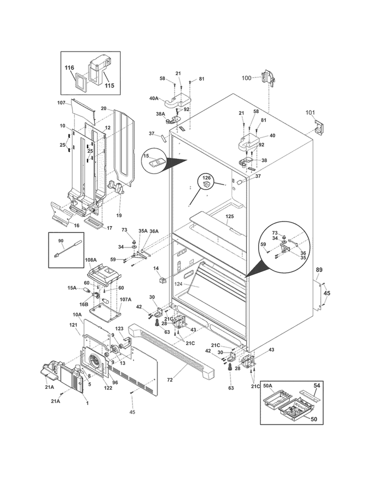 Cabinet Diagram and Parts List for FPHG2399MF7  Frigidaire Refrigerator