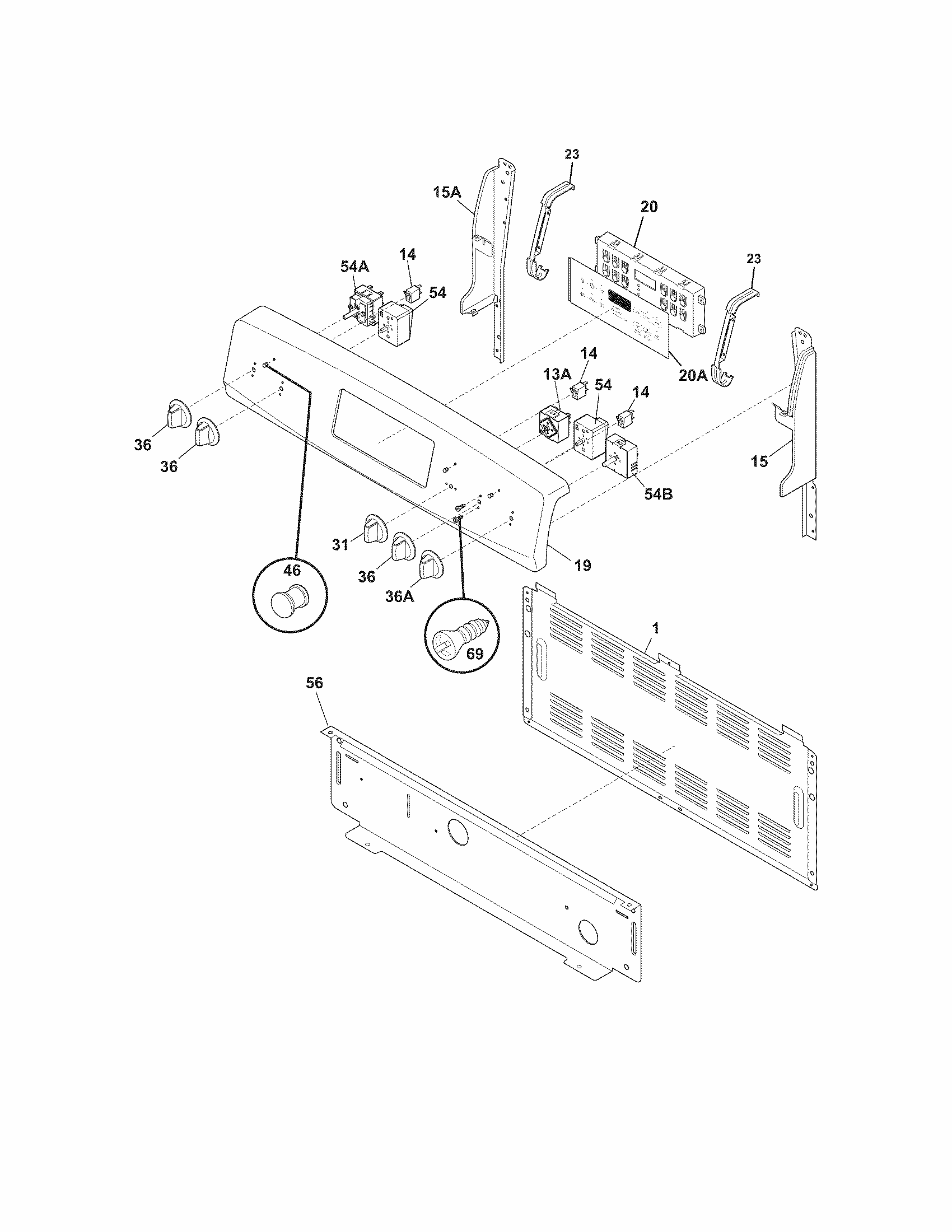 Backguard Diagram and Parts List for 79092602016  Kenmore Range