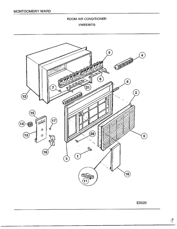 Room Air Conditioner Diagram and Parts List for 5367G  Frigidaire Air Conditioner