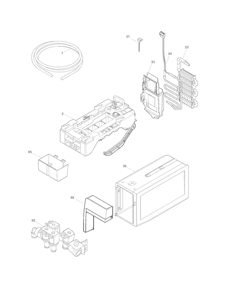 Fresh Food Ice Maker Diagram and Parts List for EI23BC35KW5  Electrolux Refrigerator