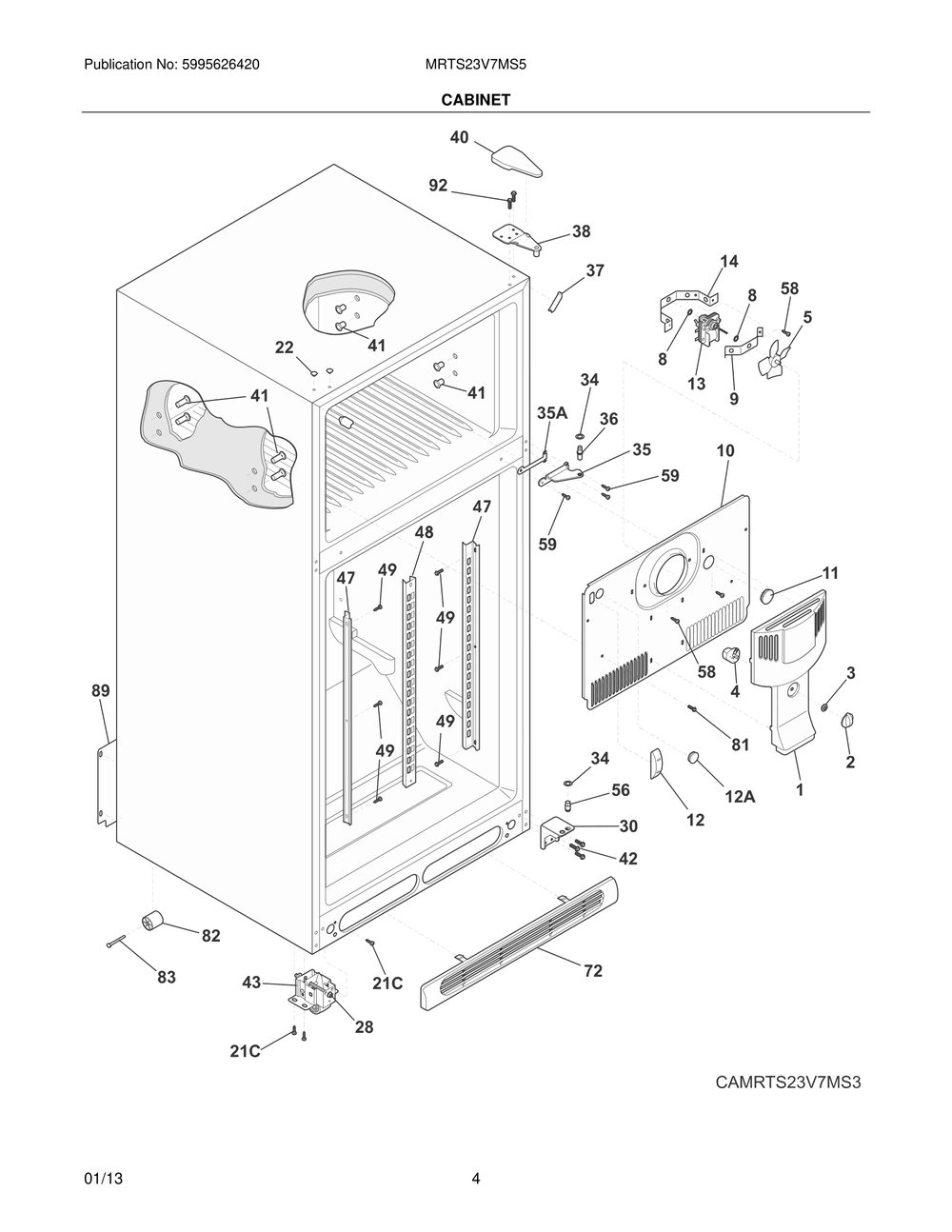 Cabinet Diagram and Parts List for MRTS23V7MS5  Frigidaire Refrigerator