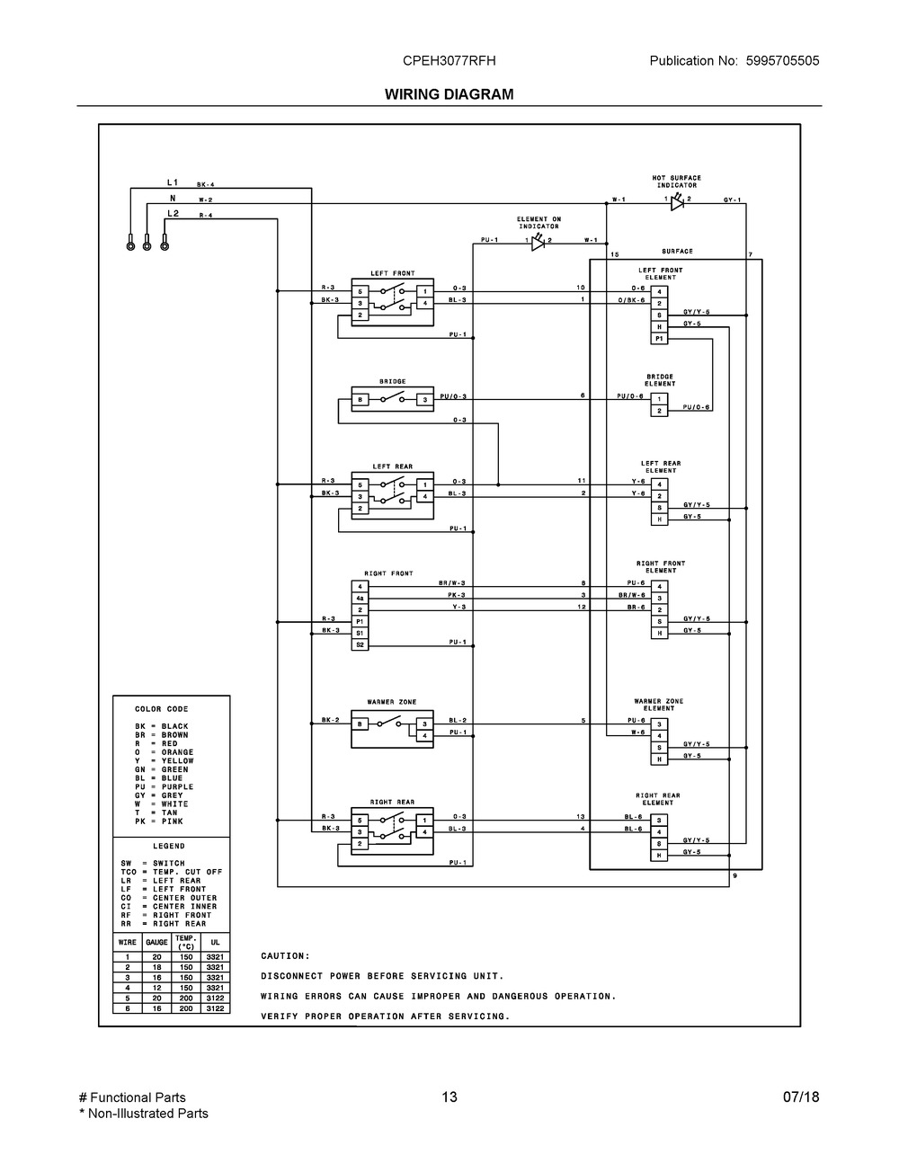 Wiring Diagram Diagram and Parts List for CPEH3077RFH  Frigidaire Range