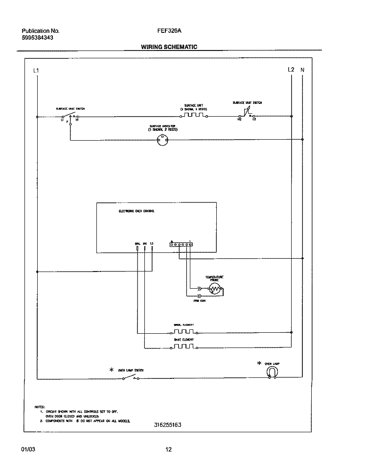 WIRING SCHEMATIC Diagram and Parts List for FEF326AQE  Frigidaire Range