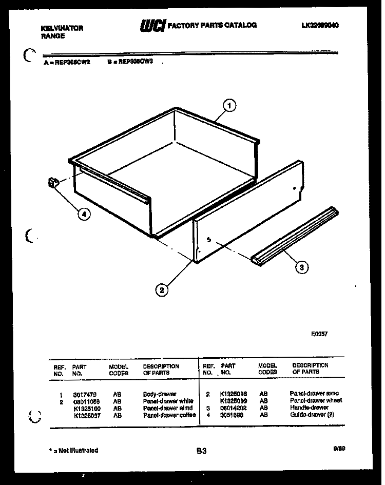 DRAWER PARTS Diagram and Parts List for REP305CF3  Kelvinator Range