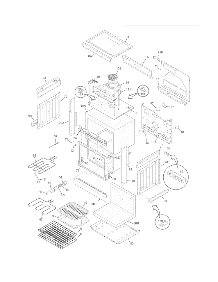 Body Diagram and Parts List for FFED3015LBE  Frigidaire Range