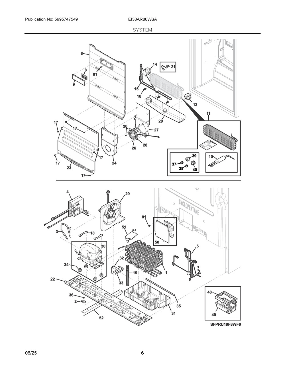 System Diagram and Parts List for EI33AR80WSA  Frigidaire Refrigerator