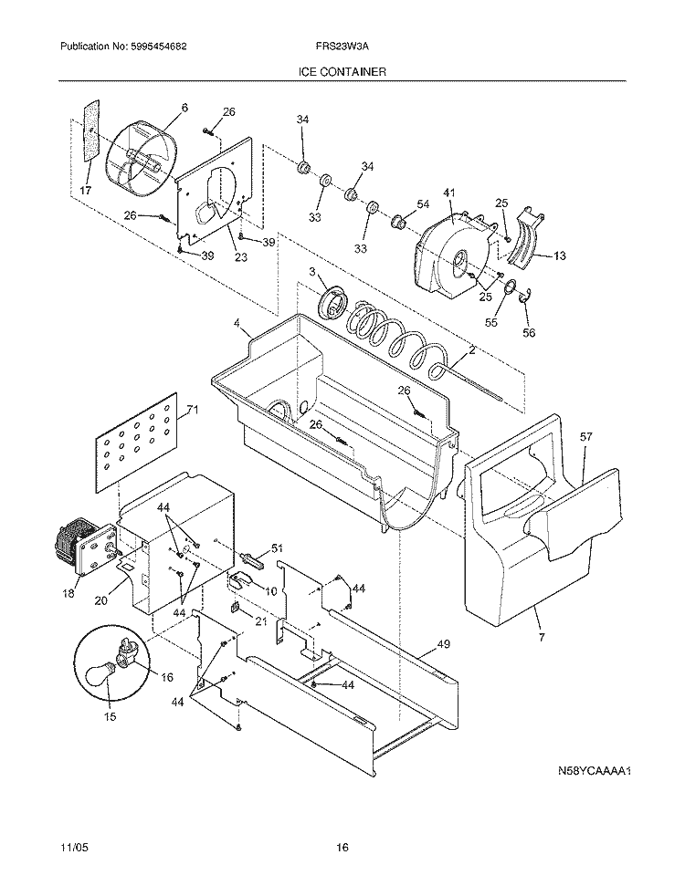 ICE CONTAINER Diagram and Parts List for FRS23W3AWP  Frigidaire Refrigerator