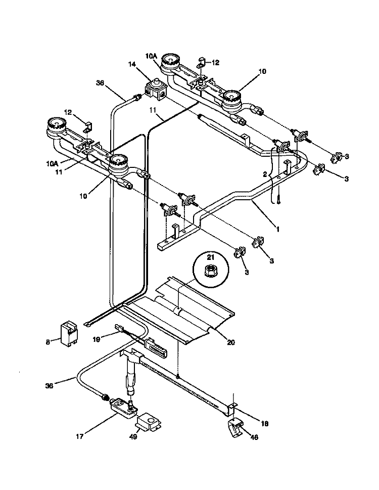 BURNER Diagram and Parts List for MGF345CBSB  Frigidaire Range