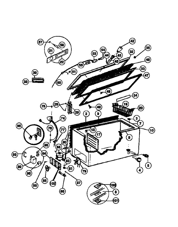 DOOR, CABINET, UNIT Diagram and Parts List for FFC20M5AW3  Frigidaire Freezer