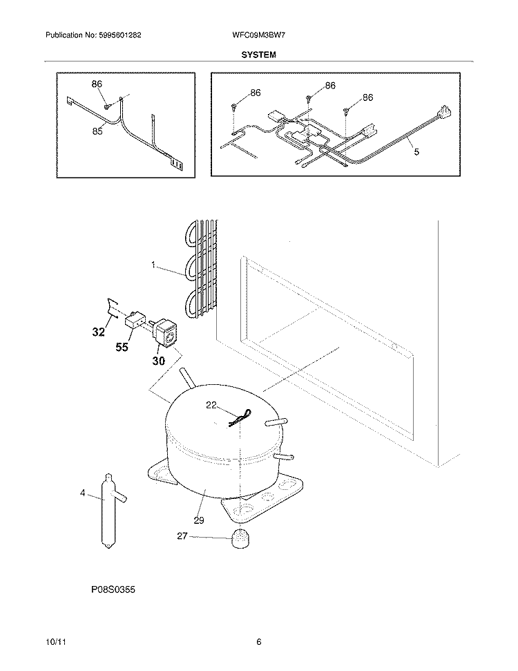 SYSTEM Diagram and Parts List for WFC09M3BW7  Crosley Freezer