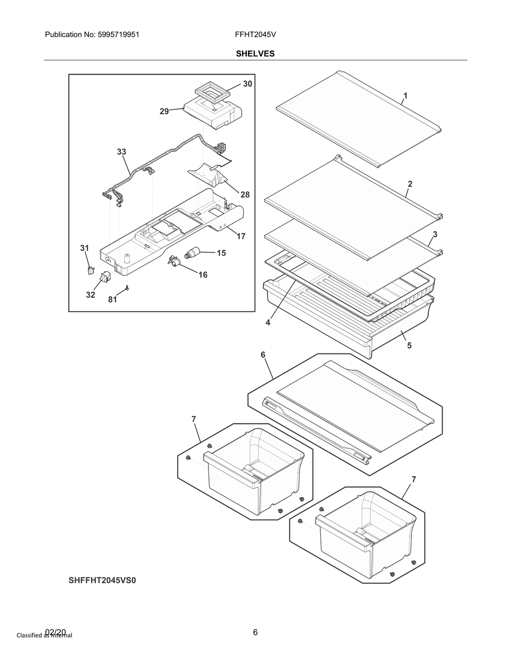 Shelves Diagram and Parts List for FFHT2045VW0  Frigidaire Refrigerator
