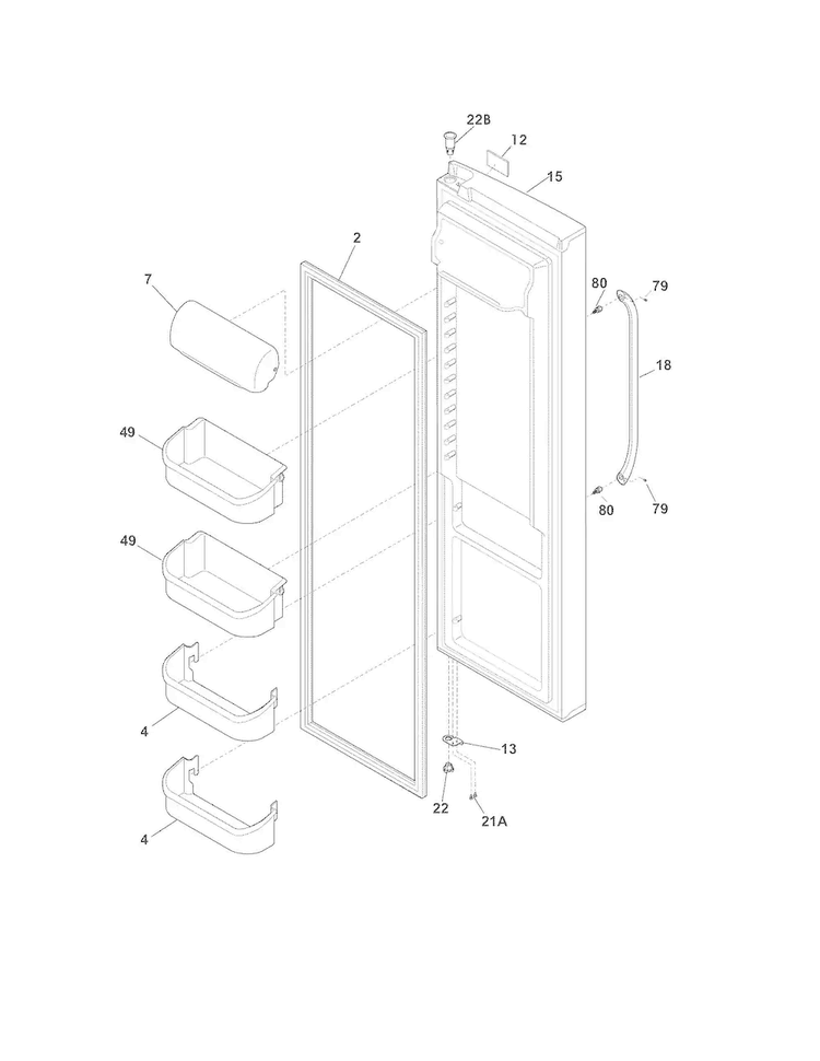 Refrigerator Door Diagram and Parts List for FGHS2332LE6  Frigidaire Refrigerator