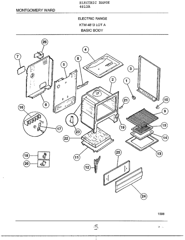 Basic Body Diagram and Parts List for 4813A  Frigidaire Range