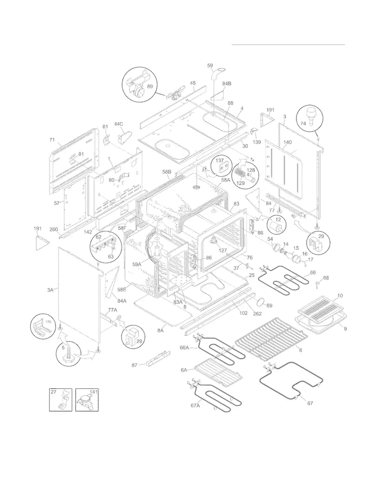 Body Diagram and Parts List for FFEF4015LWC  Frigidaire Range