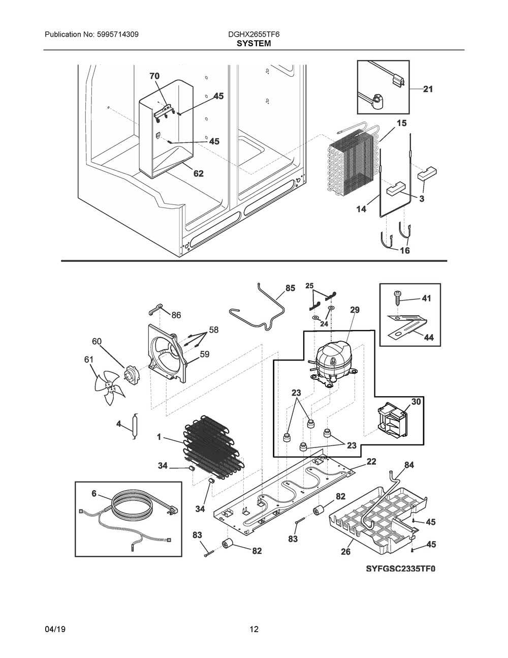 System Diagram and Parts List for DGHX2655TF6  Frigidaire Refrigerator