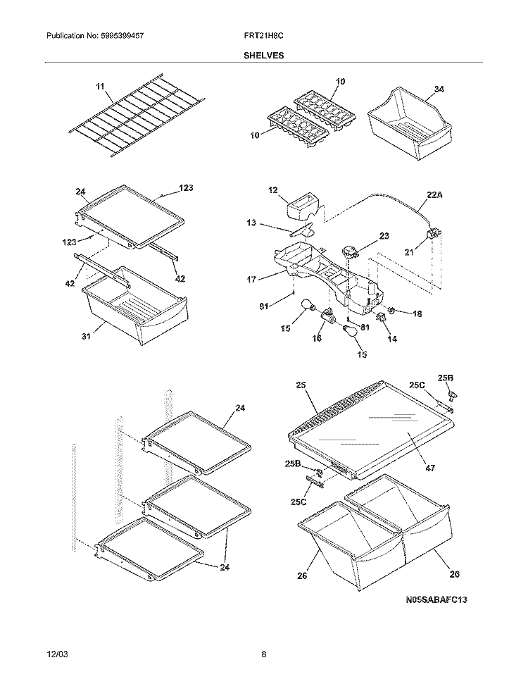 SHELVES Diagram and Parts List for FRT21H8CQ1  Frigidaire Refrigerator