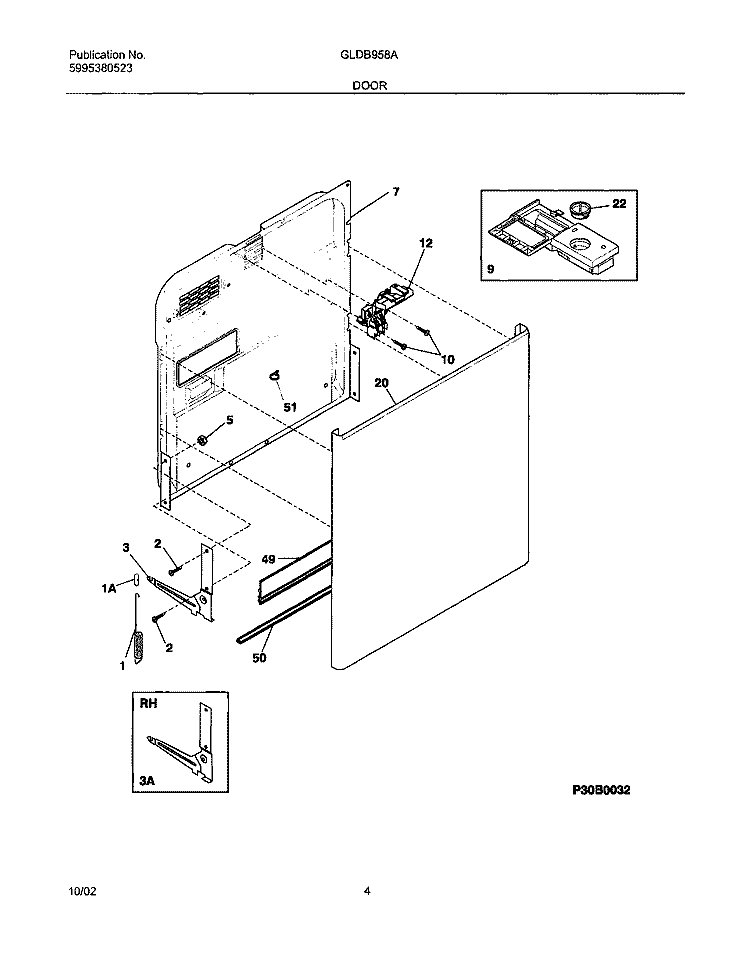 DOOR Diagram and Parts List for GLDB958AB2  Frigidaire Dishwasher