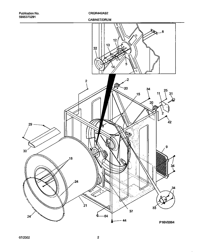 DRY CAB, HEATER Diagram and Parts List for CRGR442AS2  Frigidaire Dryer