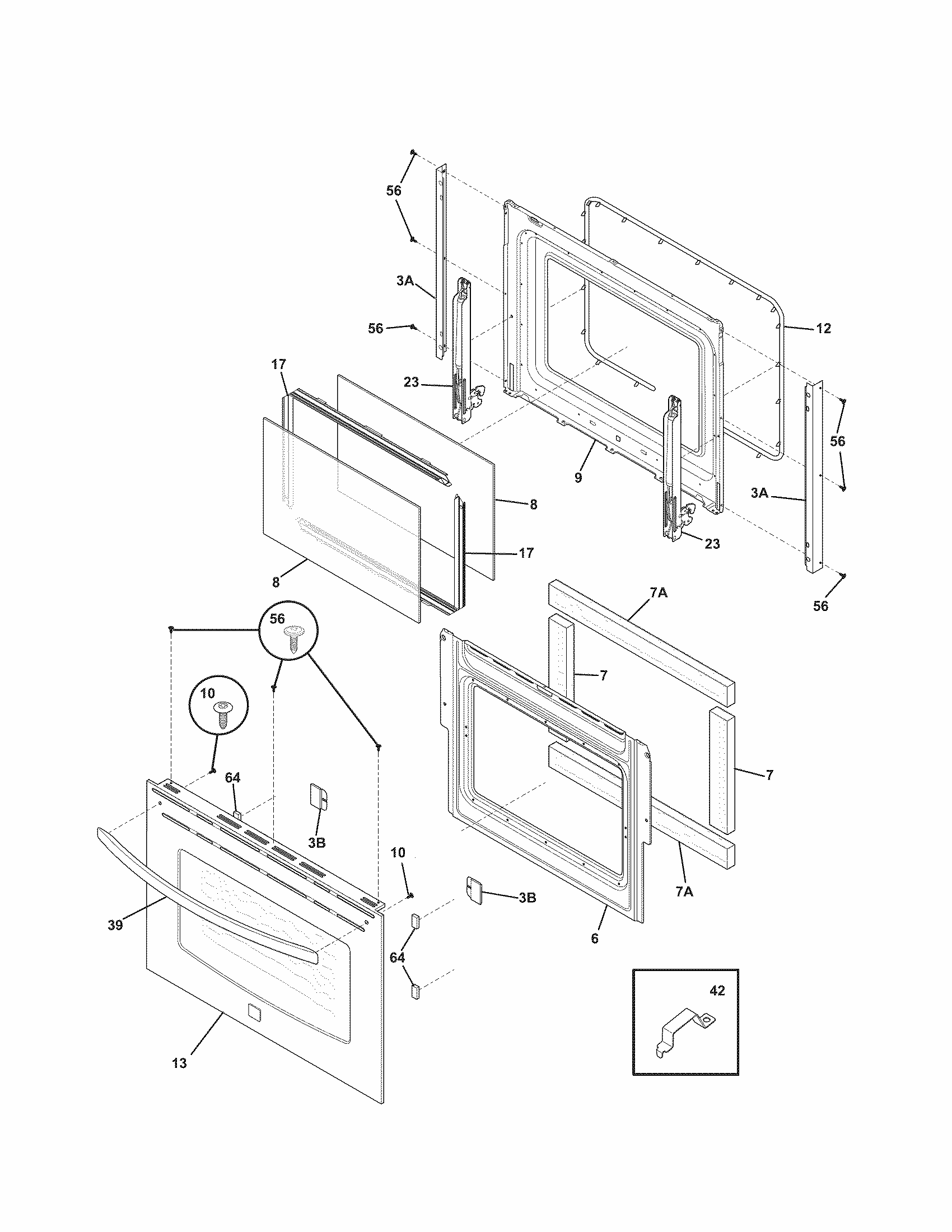 Door Diagram and Parts List for 79046763904  Kenmore Range