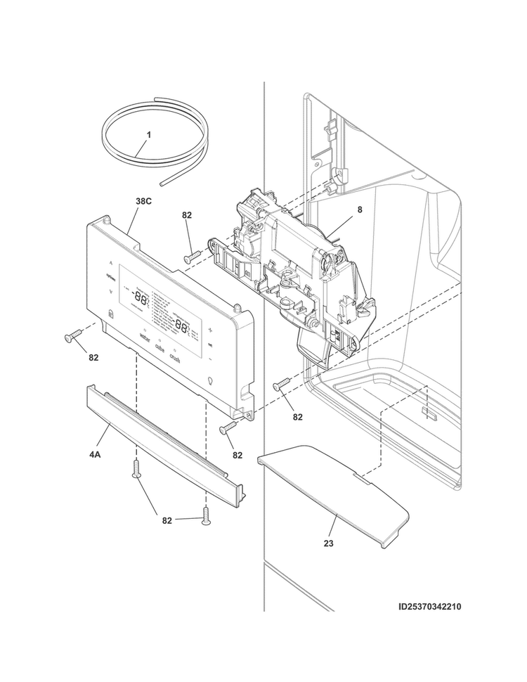 Controls & Ice Dispenser Diagram and Parts List for 25370443413  Kenmore Refrigerator