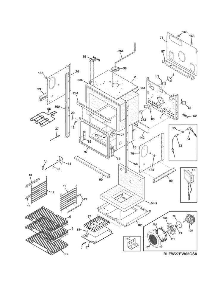Lower Oven Diagram and Parts List for EW27EW65GS9  Electrolux Wall Oven