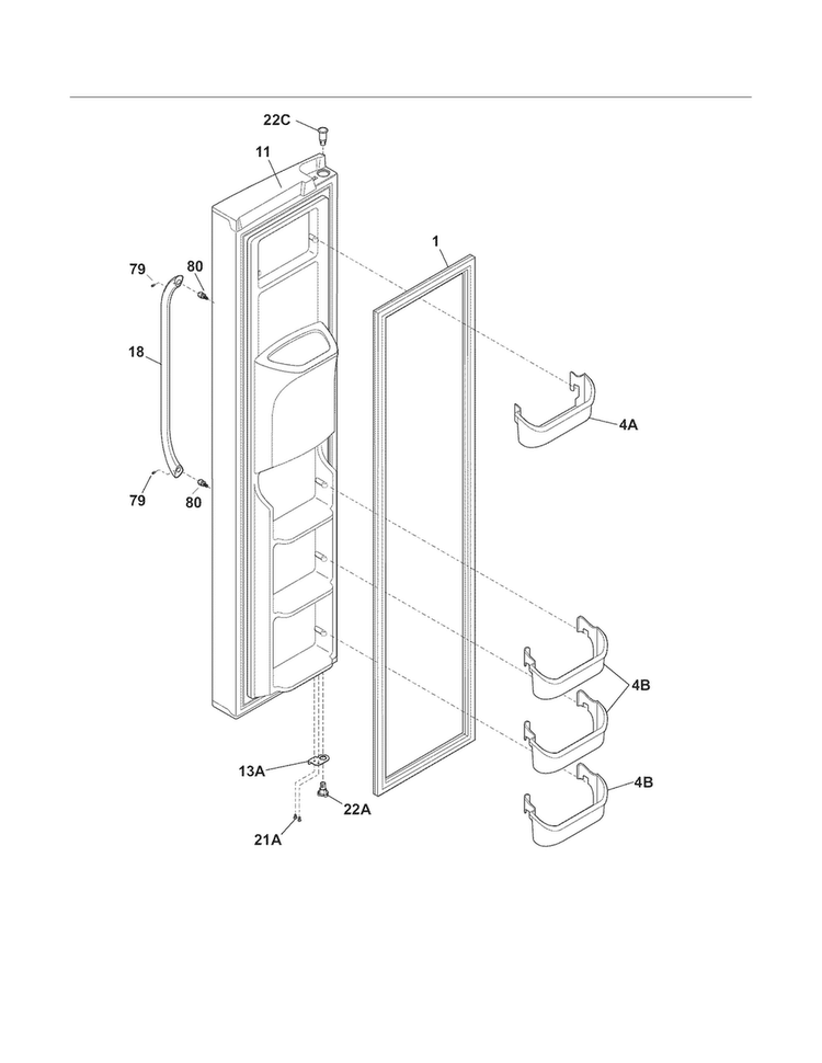 Freezer Door Diagram and Parts List for FFHS2313LS7  Frigidaire Refrigerator