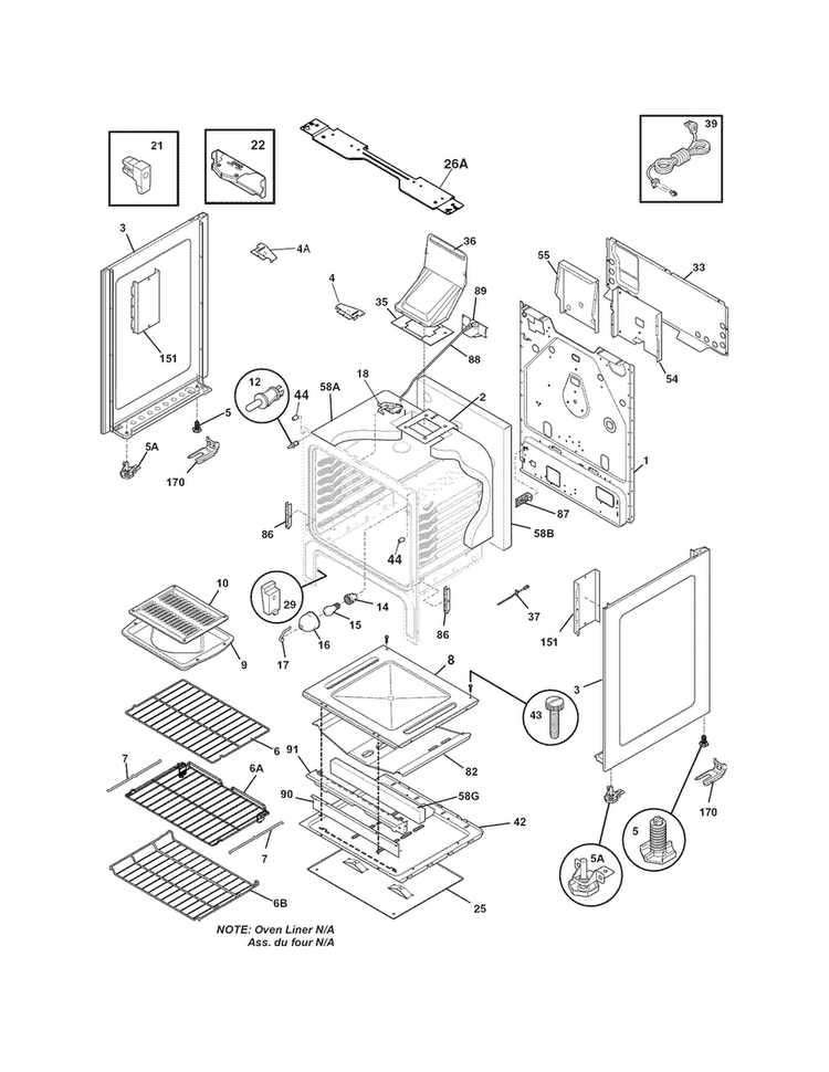 Body Diagram and Parts List for LGGF3042KFM  Frigidaire Range