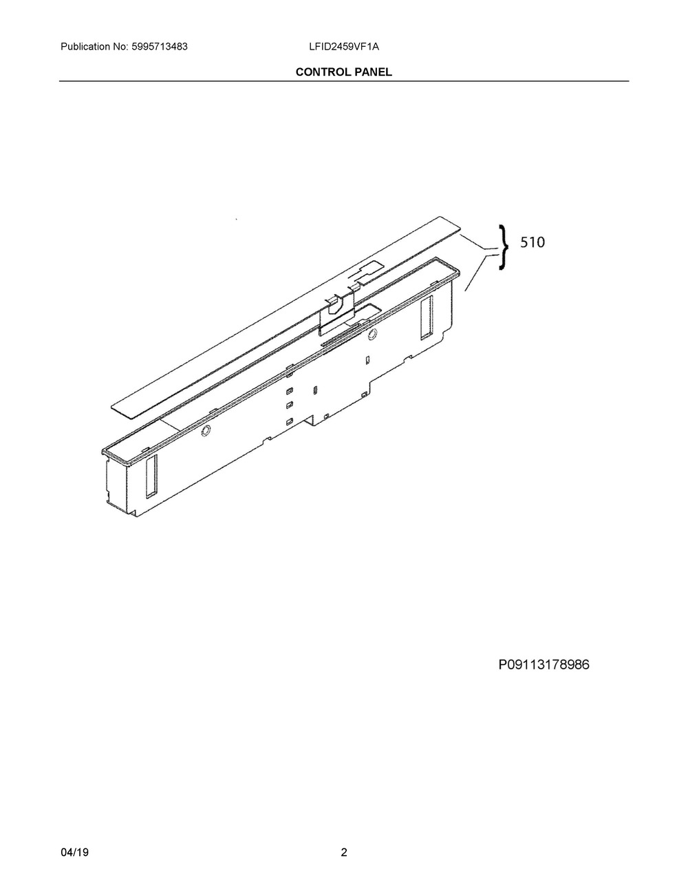 Control Panel Diagram and Parts List for LFID2459VF1A  Frigidaire Dishwasher