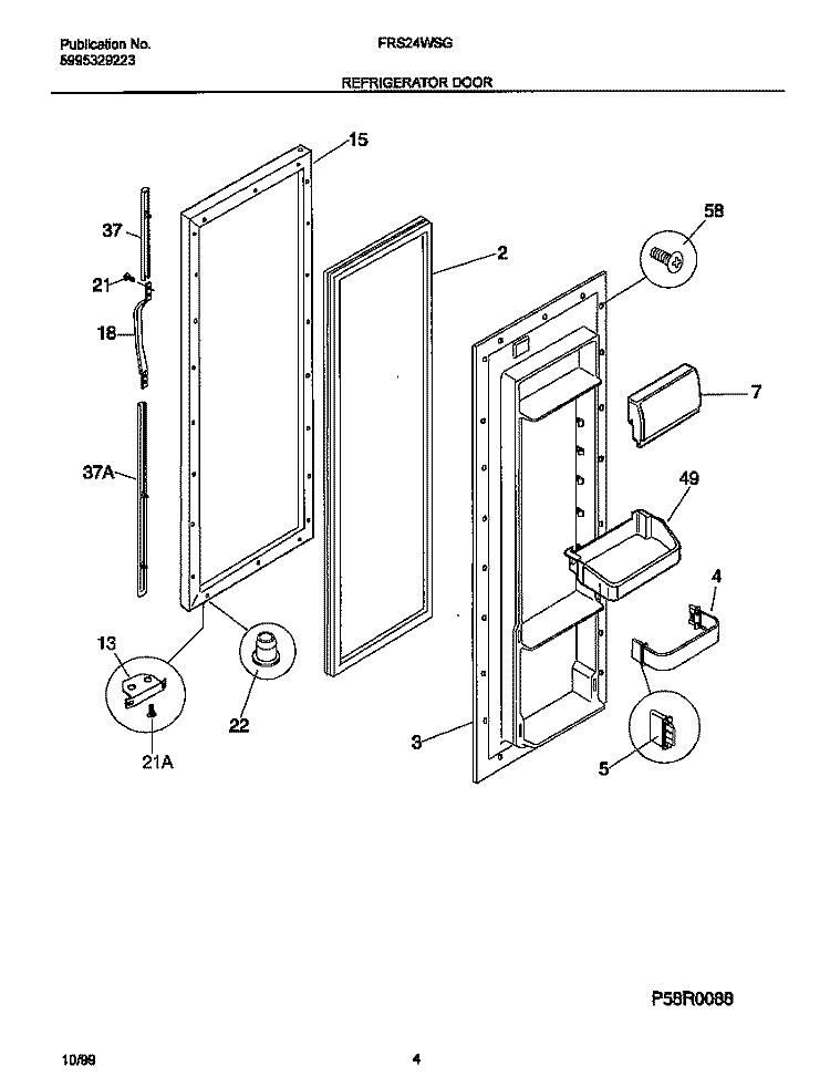 REFRIGERATOR DOOR Diagram and Parts List for FRS24WSGW6  Frigidaire Refrigerator