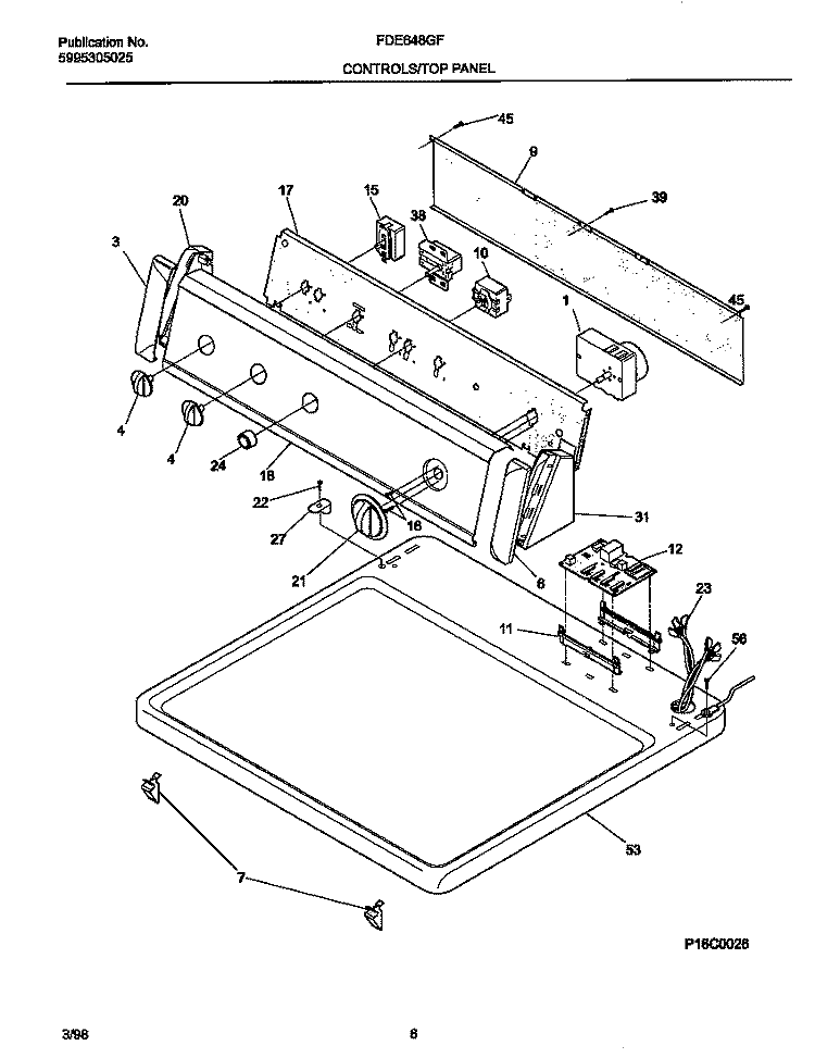 CONTROLS / TOP PANEL Diagram and Parts List for FDE648GFT0  Frigidaire Dryer