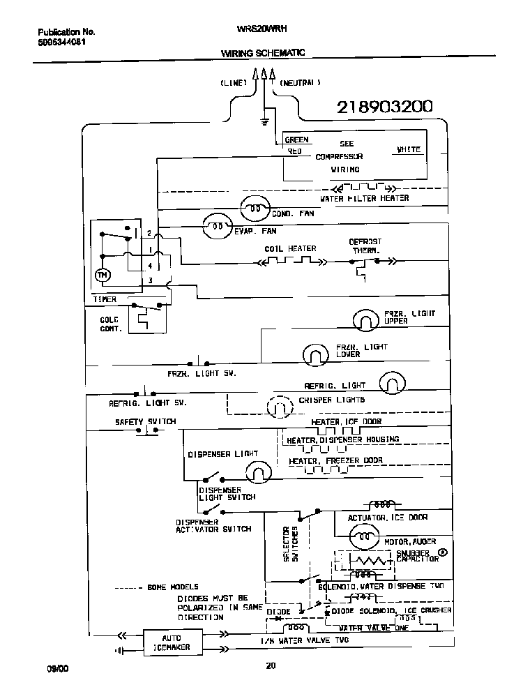 Wiring Schematic Diagram and Parts List for WRS20WRHW5  Westinghouse Refrigerator