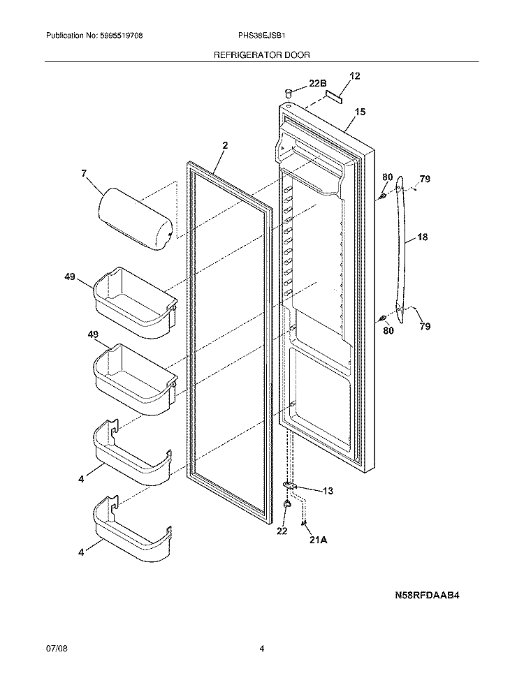 REFRIGERATOR DOOR Diagram and Parts List for PHS38EJSB1  Frigidaire Refrigerator